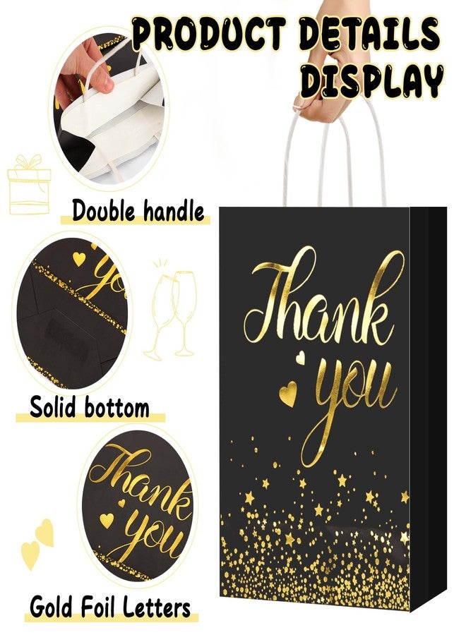 DISWALE 50 Pcs Thank You Gift Bags, Gold Thank You Wedding Bags with Handle for Graduation Business Shopping Wedding Baby Shower Party Favors(Black - Image 3