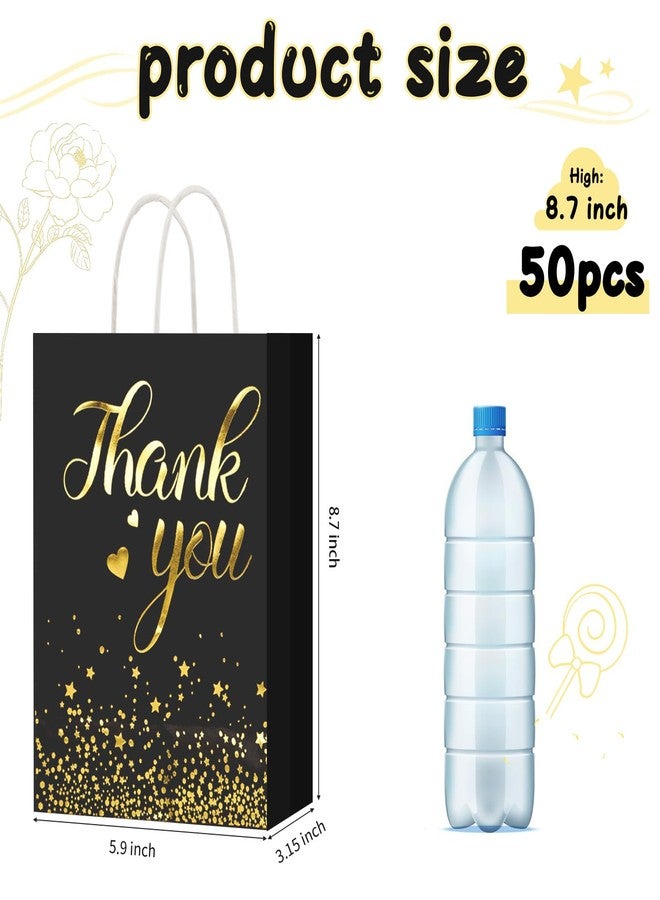 DISWALE 50 Pcs Thank You Gift Bags, Gold Thank You Wedding Bags with Handle for Graduation Business Shopping Wedding Baby Shower Party Favors(Black - Image 2