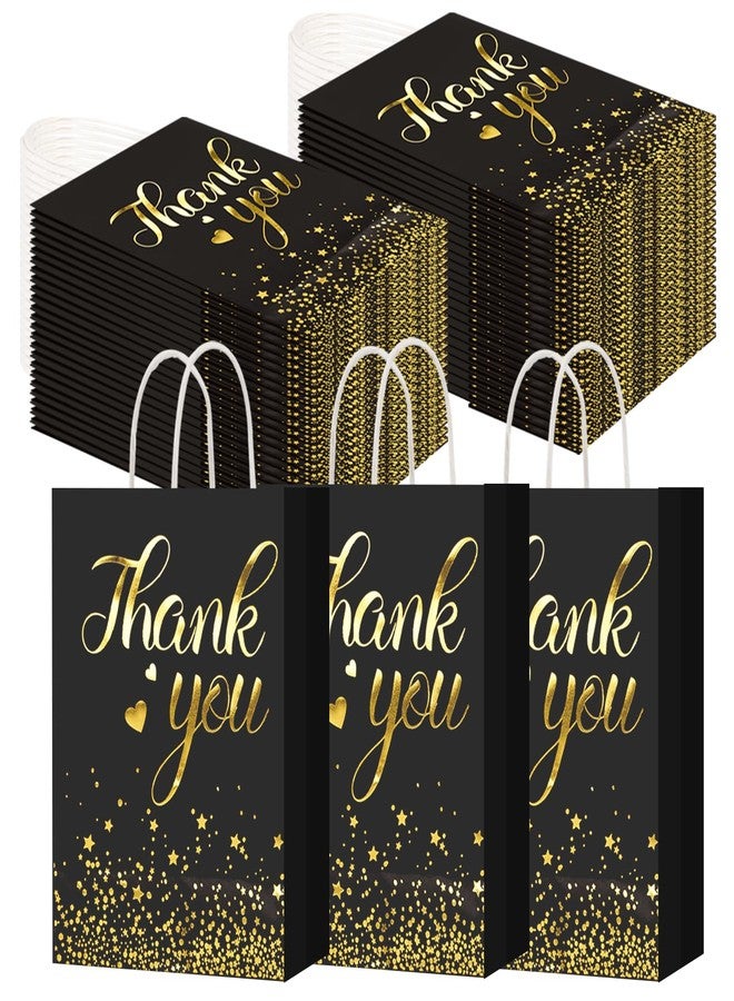 DISWALE 50 Pcs Thank You Gift Bags, Gold Thank You Wedding Bags with Handle for Graduation Business Shopping Wedding Baby Shower Party Favors(Black - Image 1