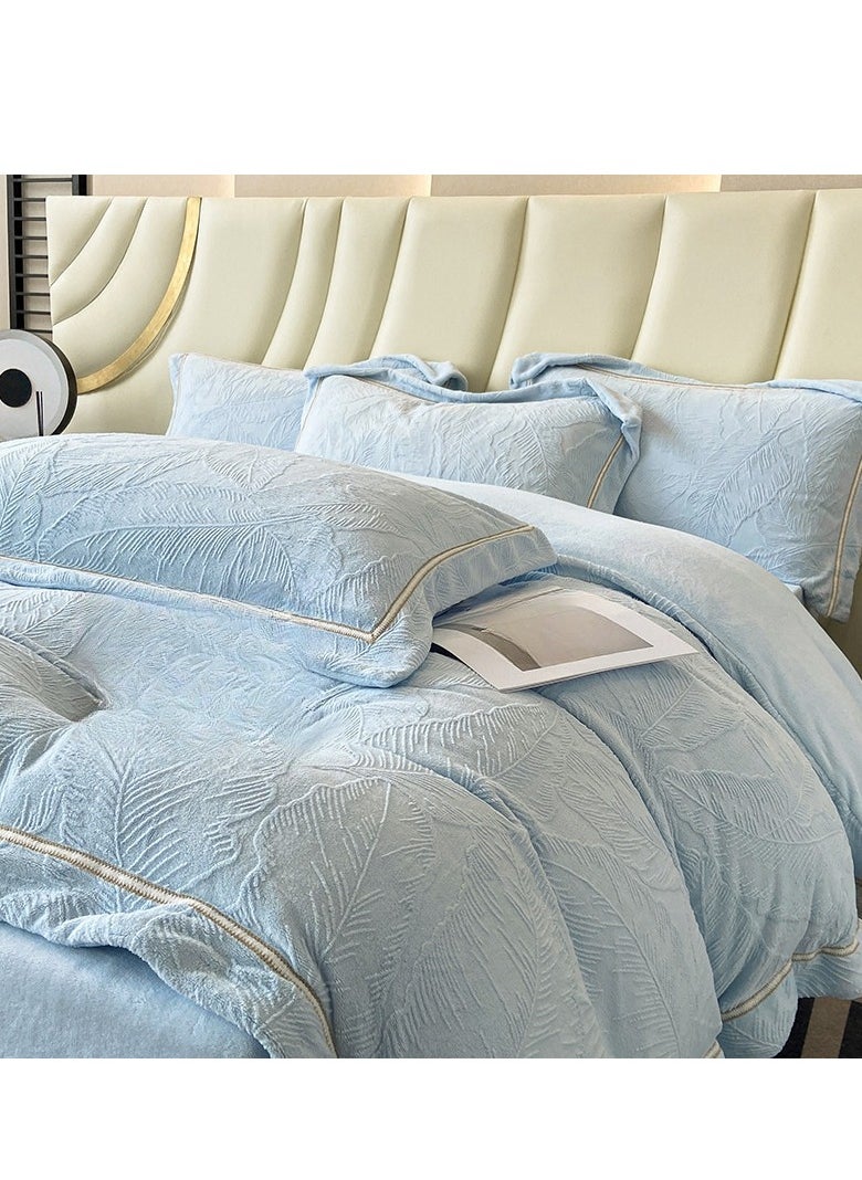 Generic Fitted Sheet Style — ﻿ Carved Velvet Cloth Embroidered Wide Edge Milk Velvet Four Piece Bedding Set  - Image 1