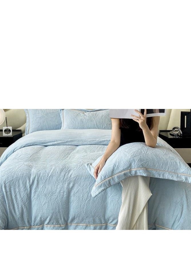 Generic Fitted Sheet Style — ﻿ Carved Velvet Cloth Embroidered Wide Edge Milk Velvet Four Piece Bedding Set  - Image 2