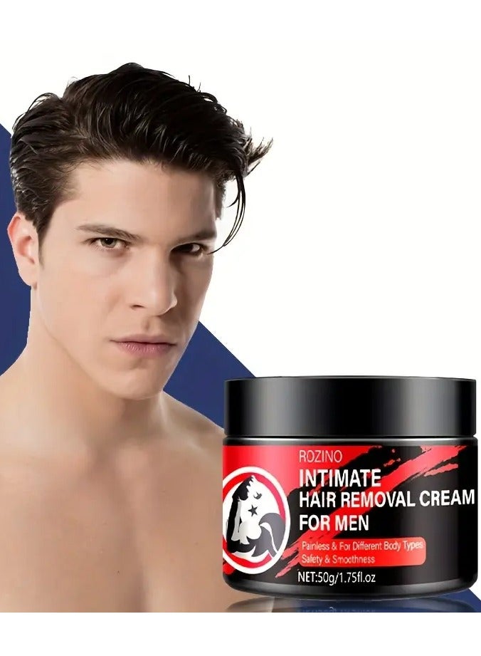 Rozino ROZINO Intimate Hair Removal Cream for Men - 50g, Fruit Plant Extracts, Hypoallergenic, Alcohol-Free, Easy Application, Smooth Skin Effect, Suitable for All Skin Types  - Image 1