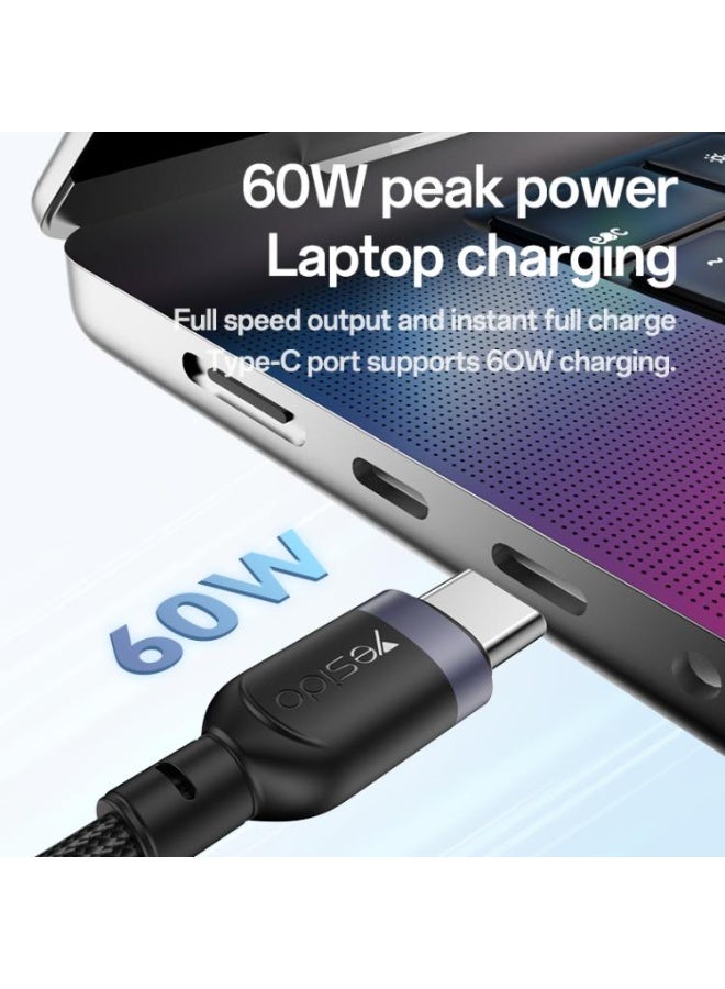 يسيدو كابل شحن Yesido CA136C 2 في 1، 60 واط، USB-C / Type-C إلى Type-C وiWatch، بطول 1.2 متر (أسود) - Image 3