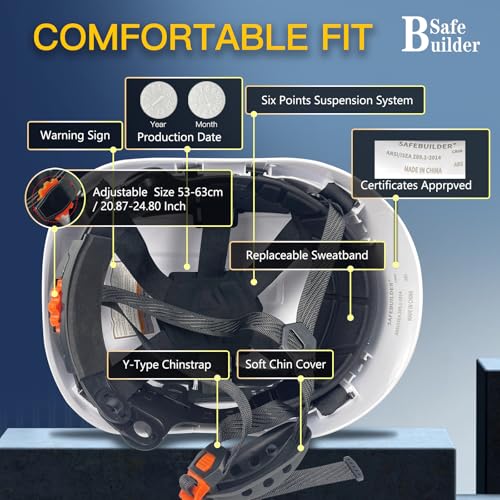 SAFEBUILDER Safety Helmet Hard Hat with Visor Adjustable Lightweight Vented Work Hard Hats for Men ANSI Z89.1 Approved Industrial (01-White Helmet with Clear Tinted Visor) - Image 4