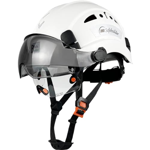 SAFEBUILDER Safety Helmet Hard Hat with Visor Adjustable Lightweight Vented Work Hard Hats for Men ANSI Z89.1 Approved Industrial (01-White Helmet with Clear Tinted Visor) - Image 1