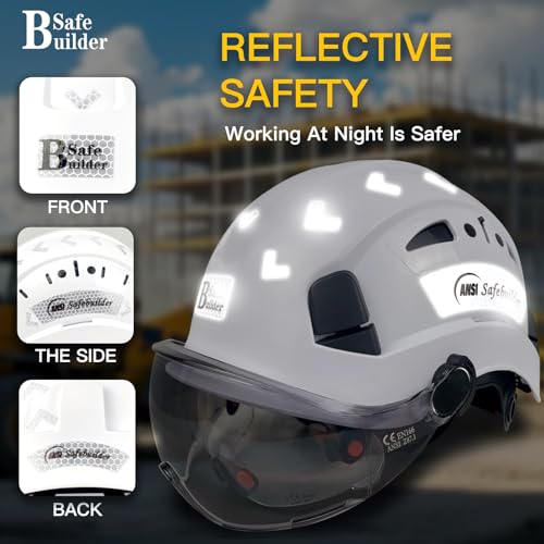 SAFEBUILDER Safety Helmet Hard Hat with Visor Adjustable Lightweight Vented Work Hard Hats for Men ANSI Z89.1 Approved Industrial (01-White Helmet with Clear Tinted Visor) - Image 5