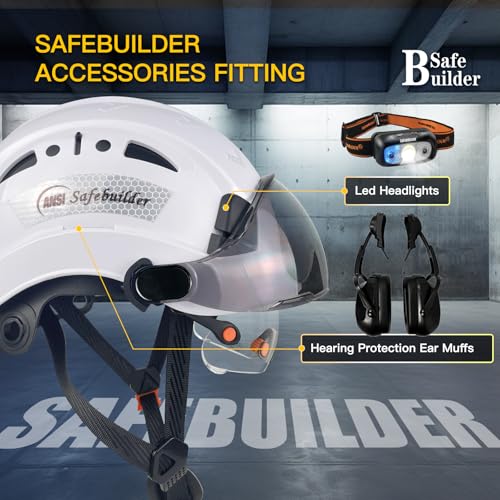 SAFEBUILDER Safety Helmet Hard Hat with Visor Adjustable Lightweight Vented Work Hard Hats for Men ANSI Z89.1 Approved Industrial (01-White Helmet with Clear Tinted Visor) - Image 3