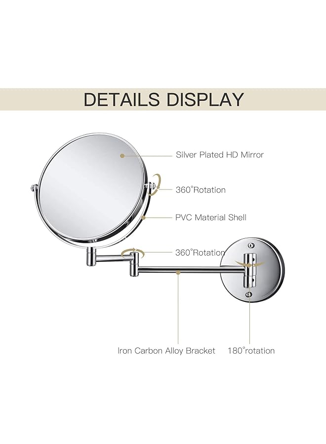 إيروريكس مرآة مكياج مثبتة على الحائط مكبرة 5 مرات ومرآة مكياج مزدوجة الجوانب للحمام بطول 8 بوصات ومرآة بلمسة نهائية من الكروم المصقول - Image 4