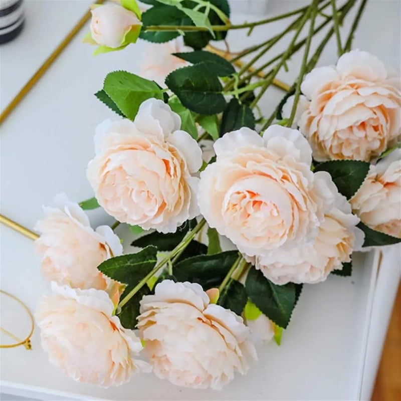 Simulated Flowers 5 Pack 3 Head Rose Peony Artificial Flower Fake Flowers for Home Garden Wedding Celebration Party Decoration(5pcs Blue) - Image 4