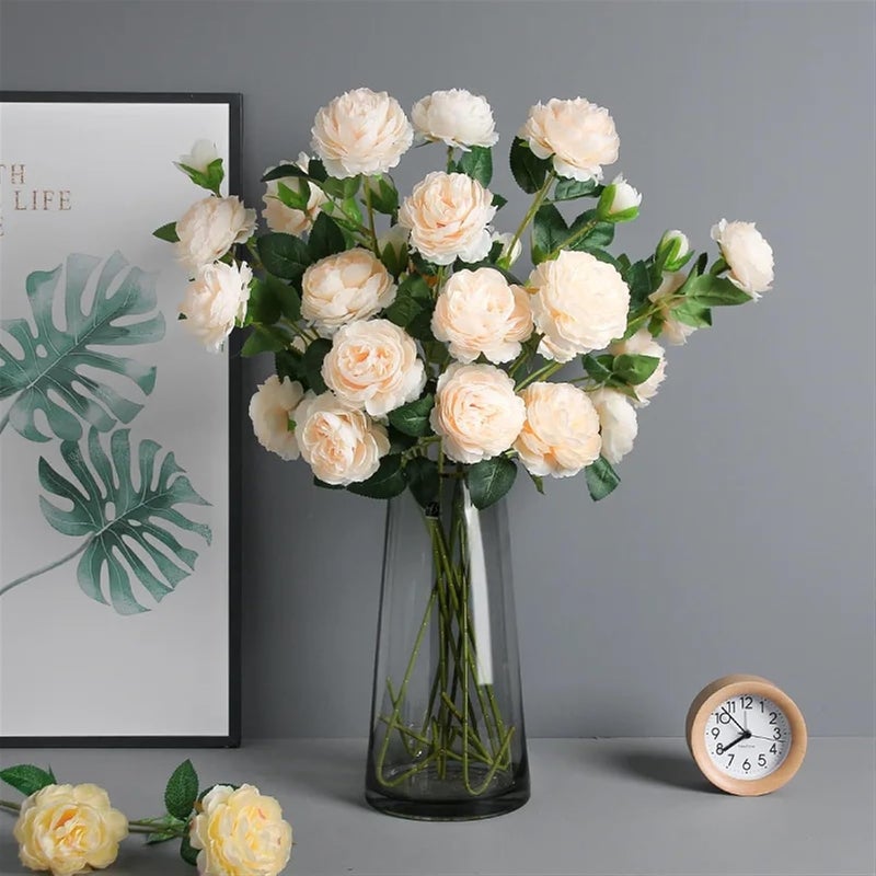 Simulated Flowers 5 Pack 3 Head Rose Peony Artificial Flower Fake Flowers for Home Garden Wedding Celebration Party Decoration(5pcs Blue) - Image 3