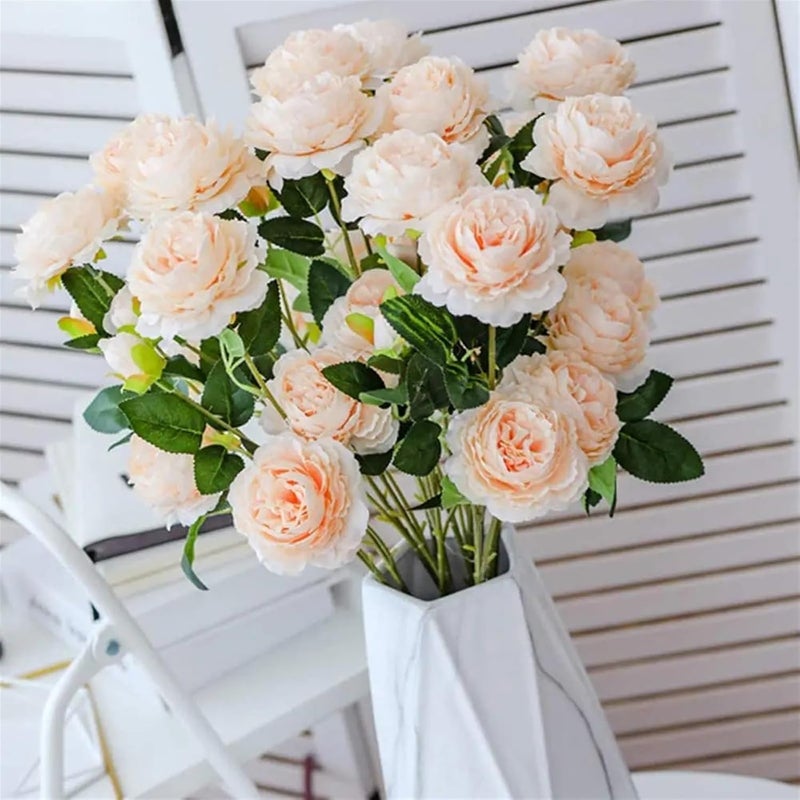 Simulated Flowers 5 Pack 3 Head Rose Peony Artificial Flower Fake Flowers for Home Garden Wedding Celebration Party Decoration(5pcs Blue) - Image 2
