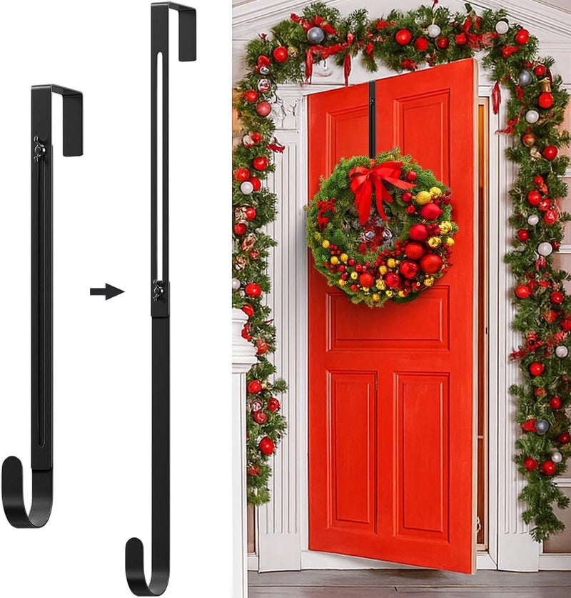 SHOESFEILD Metal Wreath Hanger for Front Door, Adjustable Wreath Hanger from 12-20", Single Hook, Heavy Duty, Holds up to 20 lbs, Over-the-Door Hook for Hanging Easter, Halloween, Fall, Christmas Decorations - Image 1