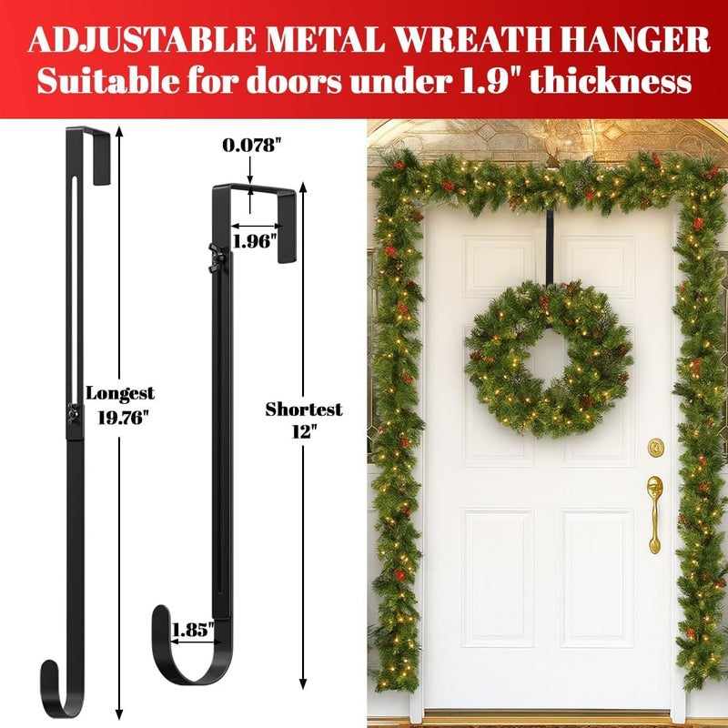 SHOESFEILD Metal Wreath Hanger for Front Door, Adjustable Wreath Hanger from 12-20", Single Hook, Heavy Duty, Holds up to 20 lbs, Over-the-Door Hook for Hanging Easter, Halloween, Fall, Christmas Decorations - Image 3