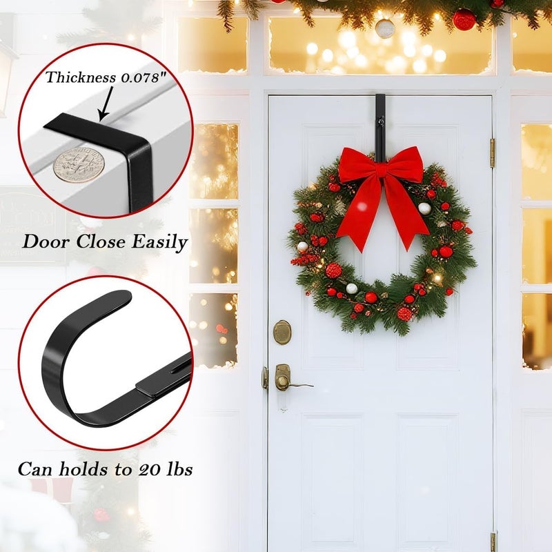 SHOESFEILD Metal Wreath Hanger for Front Door, Adjustable Wreath Hanger from 12-20", Single Hook, Heavy Duty, Holds up to 20 lbs, Over-the-Door Hook for Hanging Easter, Halloween, Fall, Christmas Decorations - Image 2