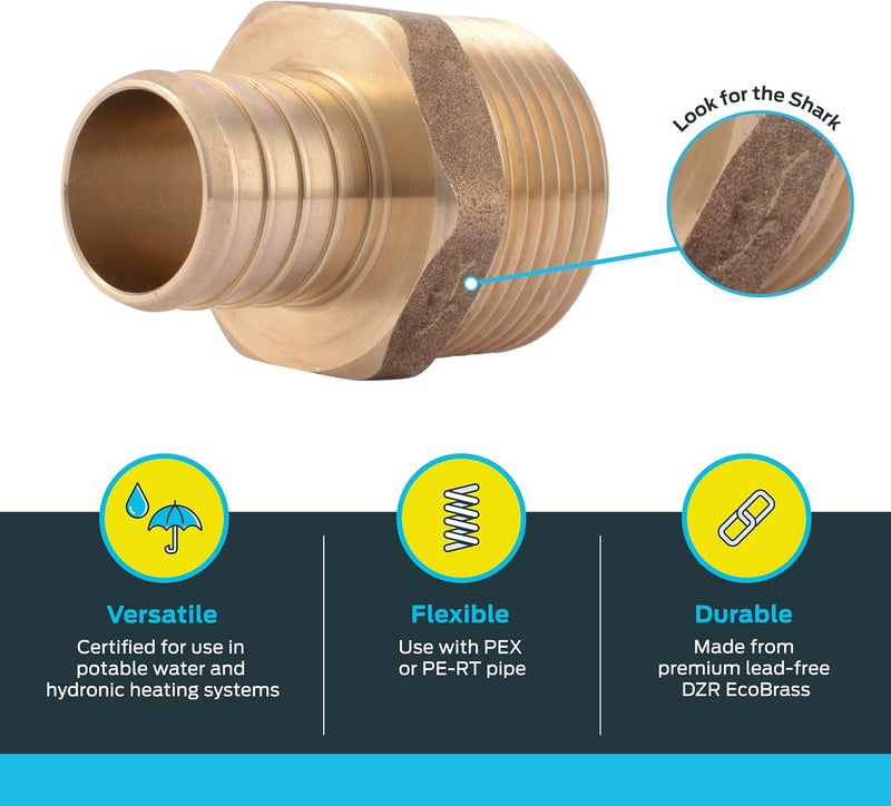 SharkBite محول ذكر MNPT بقطر 1 إنش، ملحقات سباكة نحاسية، أنبوب PEX، نحاس، UC140LFA - Image 3