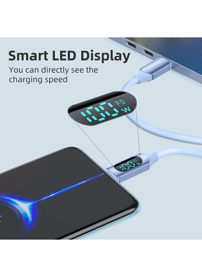 toocki 6.6FT USB C to USB C Cable 100W 5A PD USBC to USBC Fast Charging Cable Silicone Type C to Type C Cable with LED Display for Moto G04 G24 G Power Eage 50 Razr 40  - Image 3