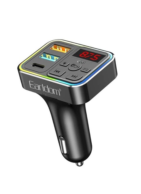 4 in 1 Smart Car Charger ET-M109 , 3.1A Dual USB Charger with FM Player and RGB Lighting, Supports Calling , Bluetooth and U-Disk , Multi-function Car Charger Such as Charging Smartphones and Tablets, Playing Songs and Answering Calls Easily While Driving, Digital Display, Rotating Handle for Easy Control, Stylish and Practical Design