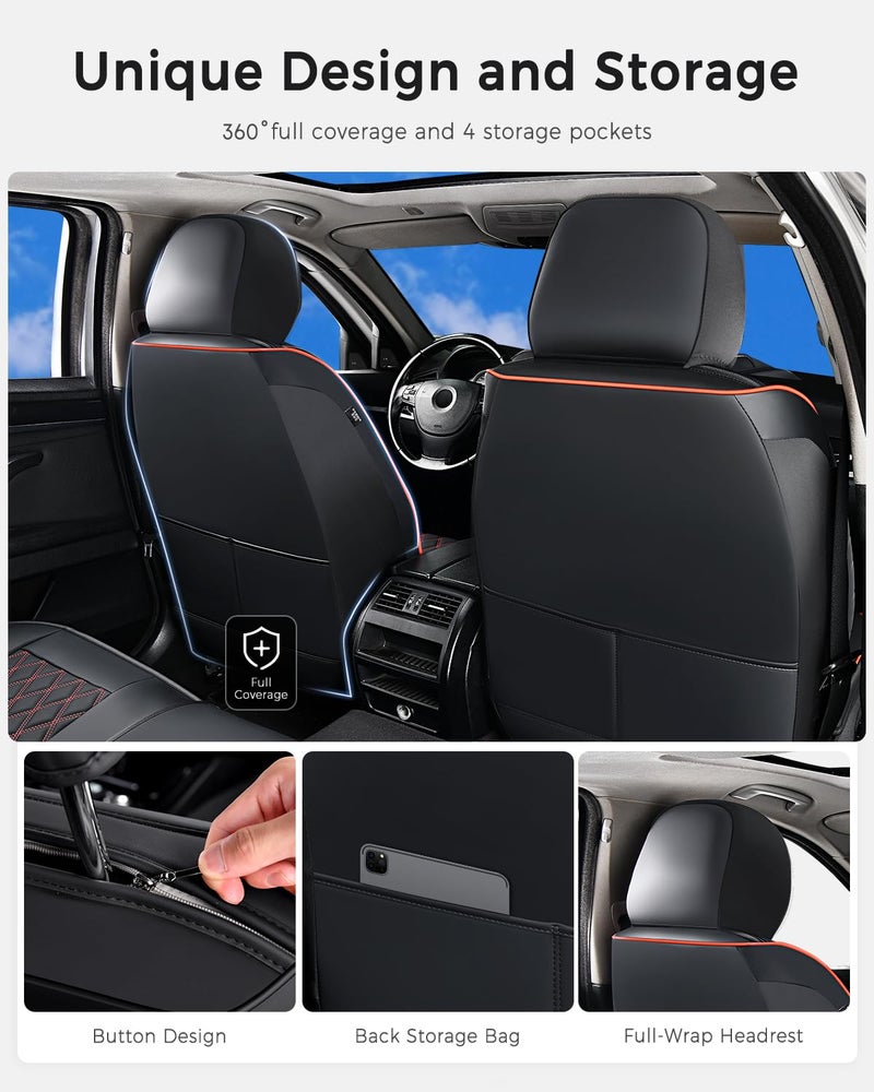 Huidasource Seat Covers, Nappa Leather Car Seat Covers, Velcro Adjustable, Compatible with Airbags, Armrests, Child Seat, Seat Belts, Fit for Most Cars, Vans, Trucks, SUVs (Full Set/Black&Red) - Image 5