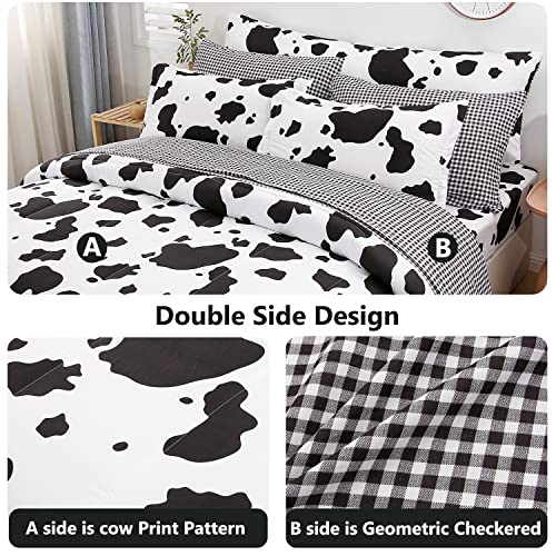 SUCSES Cow Print Queen Comforter Set with Sheets 8Pcs Bed in A Bag Queen Size Bedding Set Geometric Black and White Duvets for All Season - Image 3