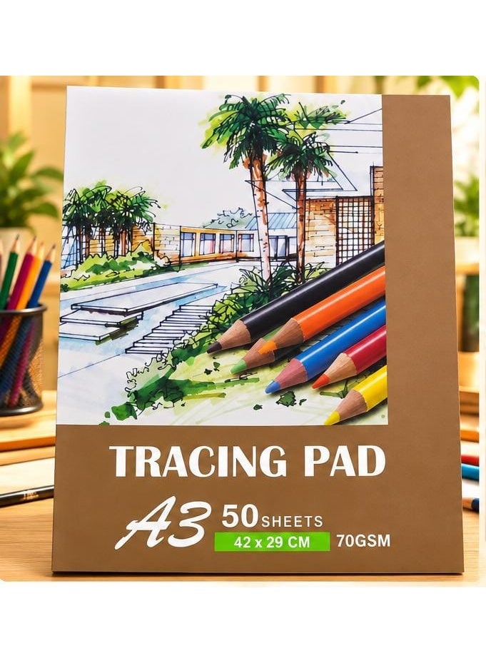بلوك ورق شفاف للرسم والتتبع A3 – 50 ورقة – 70 GSM – مقاس 42 × 29 سم - Image 1