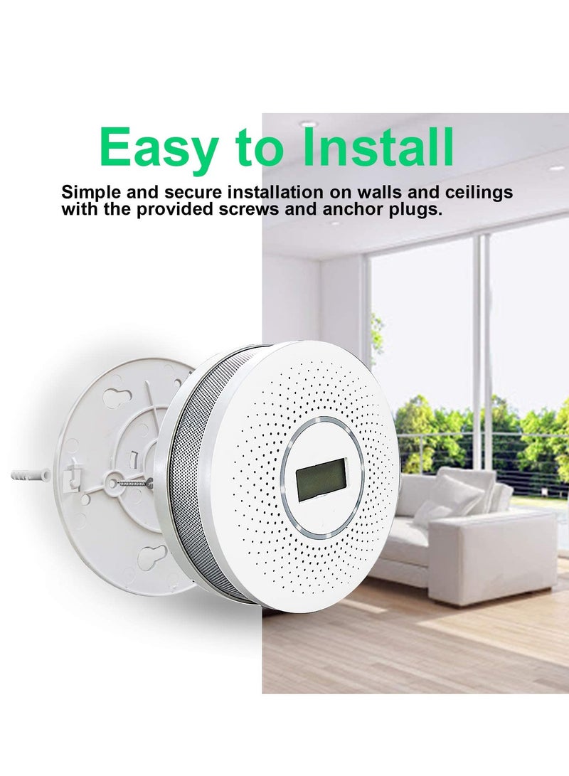 KASTWAVE Combination Smoke and Carbon Monoxide Alarm Detector, Dual Sensor CO Smoke Alarm Detector Battery Powered with LCD Display and Sound Warning for Home,School,Office (White) - Image 3