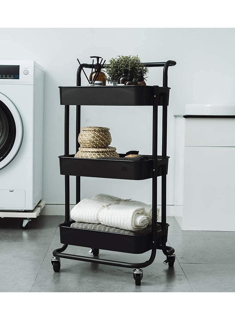 DubaiGallery 3 Tier Rolling Utility Cart Multifunction Storage Shelf Organizer Cart with Handle Lockable Wheels and Mesh Basket for Home Kitchen,Bathroom,Office,Laundry Room etc - Image 3