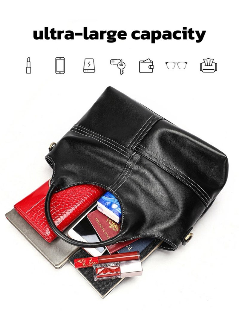 Women's Black Tote & Crossbody Bag - Multiway Large Capacity with Stitch Detailing | iPad Compartment | Versatile Shoulder Bag for Work/Travel - Image 2