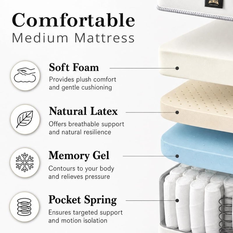 Euro Heaven Hybrid Mattress - Queen Size (160x200cm) with Cooling Memory Gel, Natural Latex & Pocket Springs - Image 5