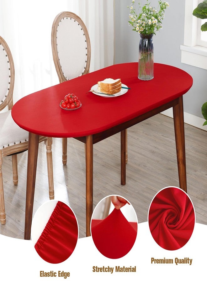 NEWISHER Fitted Oval Tablecloth 42 x 60 Inch Elastic Table Cloth, Stretch Spandex Table Cover Red Washable Polyester Top Cap Cover for Dining Picnic Camping Indoor and Outdoor - Image 2