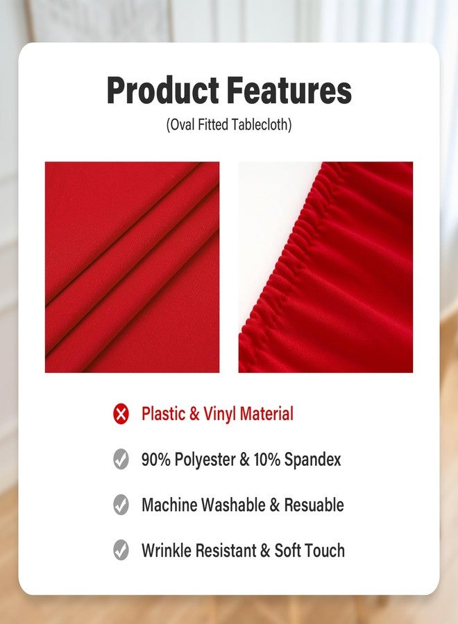 NEWISHER Fitted Oval Tablecloth 42 x 60 Inch Elastic Table Cloth, Stretch Spandex Table Cover Red Washable Polyester Top Cap Cover for Dining Picnic Camping Indoor and Outdoor - Image 4