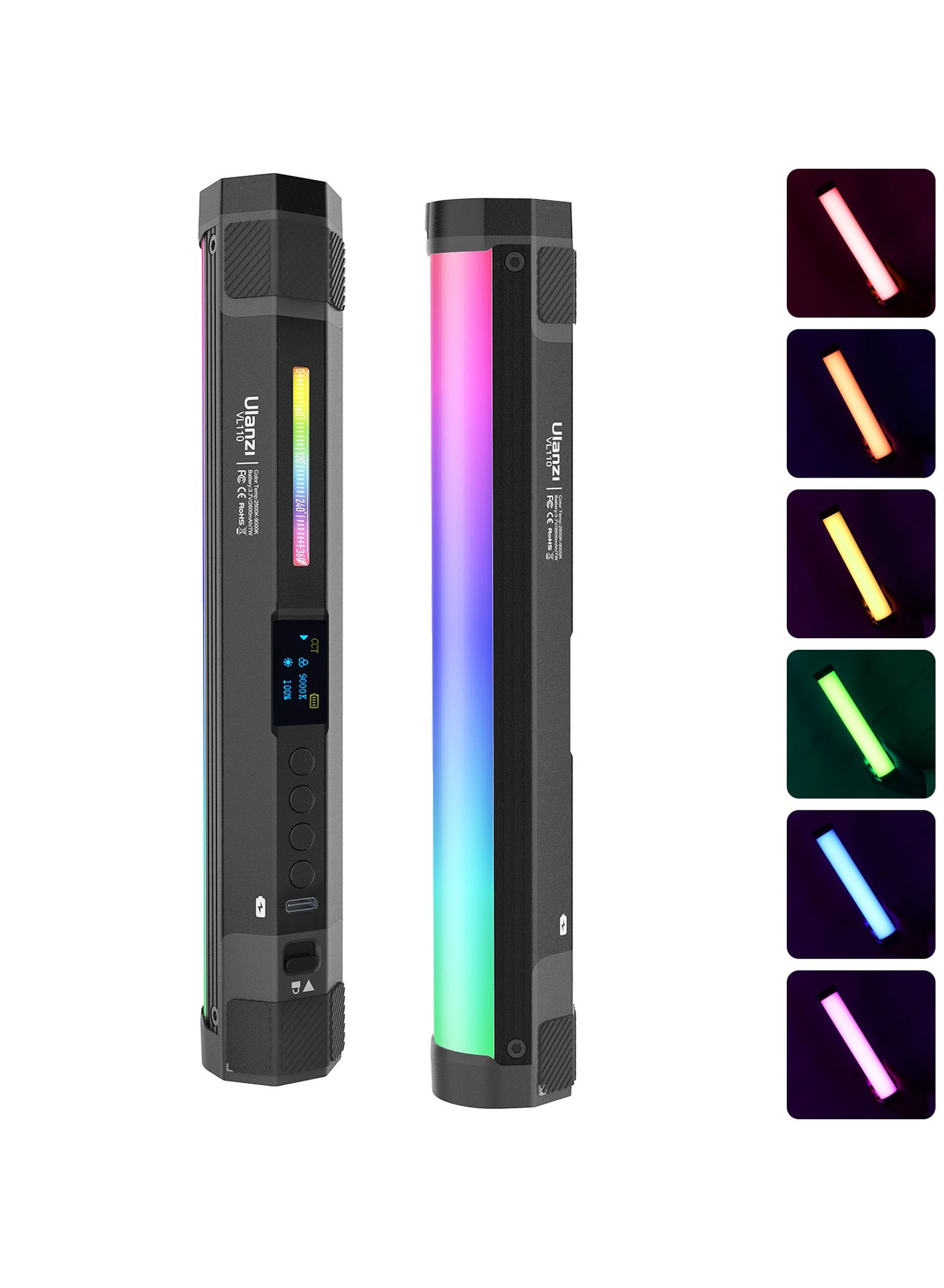 ULANZI VL110 RGB Light Stick, Portable Camera LED Video Tube Light, 2500-9000K Dimmable, 2600mAh Battery, Magnetic Attraction for Photography, TikTok
