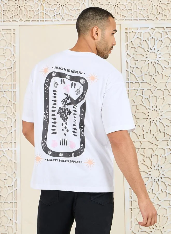 Styli Oversized Health Graphic Back Print Compact Jersey T-shirt