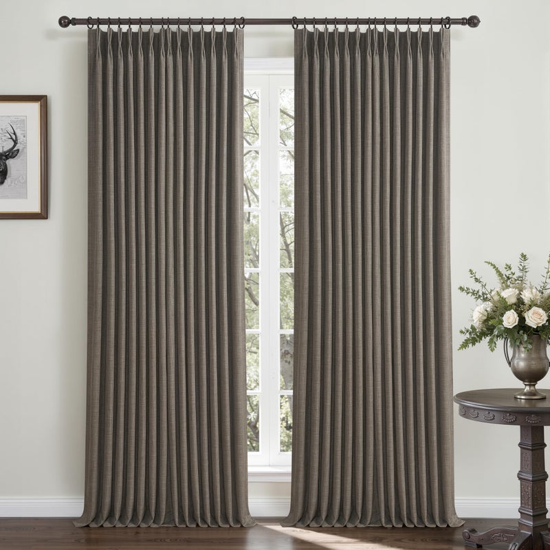 PleatedDrapes 100% Blackout 96 Inch Linen Double Layer Curtains 2 Panels Set for Sliding Glass Doors, Memory Trained Pinch Pleated Chocolate Tart Insulated Sound Dampening Modern Windows Drapes 40x96 Inches Length - Image 1