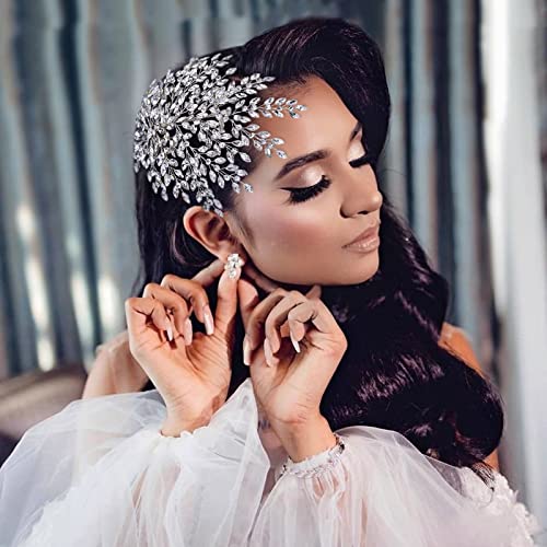 AMORARSI Wedding Rhinestone Hair Piece Leaf Bride Side Headpieces Crystal Hair Accessories for Brides and Bridesmaids - Image 2