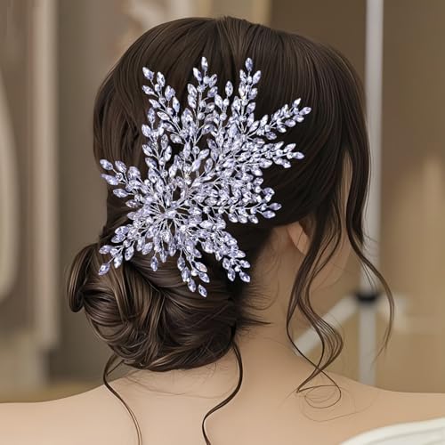 AMORARSI Wedding Rhinestone Hair Piece Leaf Bride Side Headpieces Crystal Hair Accessories for Brides and Bridesmaids - Image 1