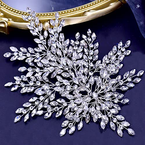 AMORARSI Wedding Rhinestone Hair Piece Leaf Bride Side Headpieces Crystal Hair Accessories for Brides and Bridesmaids - Image 4