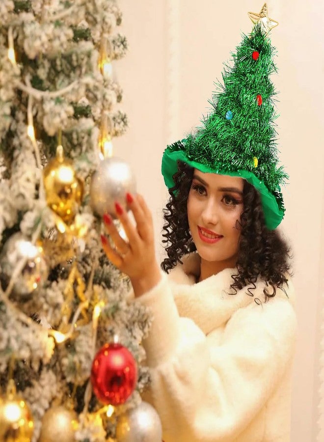 Ncozwo Christmas Tree Hat - Green Tinsel Glitter Golden Star Santa Hat for Women Winter Theme Costumes - Image 2