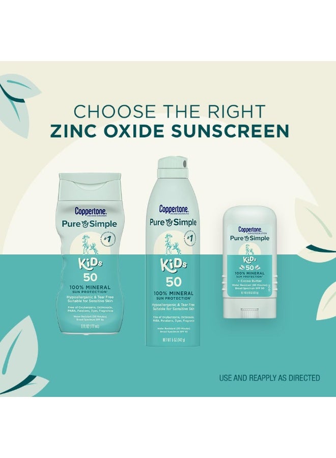 Coppertone بخاخ واقي شمس للأطفال من كوبرتون النقي والبسيط SPF 50 (5 أونصات) + عصا واقي شمس للأطفال SPF 50 (0.49 أونصة)، خالي من المواد المسببة للحساسية وخالي من العطور - Image 2