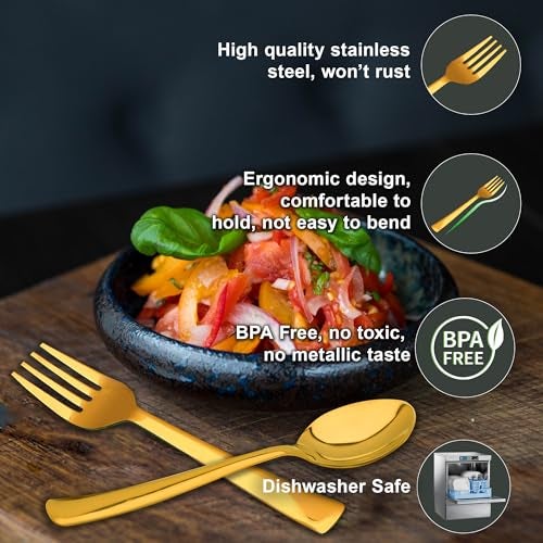 Parage 18 Pieces Stainless Steel Golden Spoon & Fork Set, Premium Cutlery Set for Home & Kitchen, Luxury PVD Gold Flatware for Elegant Dining (6 Pieces Each Table Spoons, Forks & Tea Spoons) - Image 3