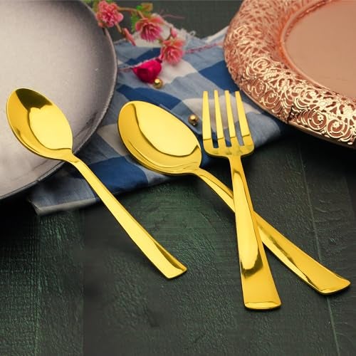 Parage 18 Pieces Stainless Steel Golden Spoon & Fork Set, Premium Cutlery Set for Home & Kitchen, Luxury PVD Gold Flatware for Elegant Dining (6 Pieces Each Table Spoons, Forks & Tea Spoons) - Image 5