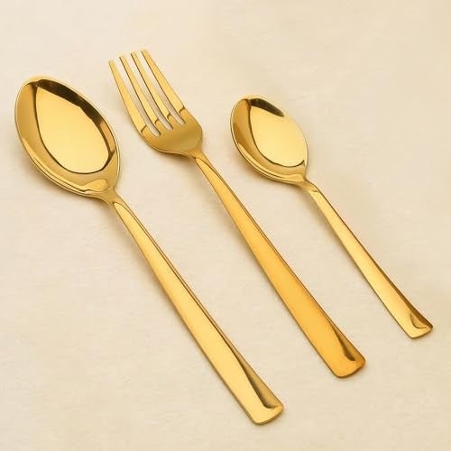 Parage 18 Pieces Stainless Steel Golden Spoon & Fork Set, Premium Cutlery Set for Home & Kitchen, Luxury PVD Gold Flatware for Elegant Dining (6 Pieces Each Table Spoons, Forks & Tea Spoons) - Image 4