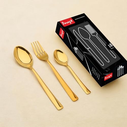 Parage 18 Pieces Stainless Steel Golden Spoon & Fork Set, Premium Cutlery Set for Home & Kitchen, Luxury PVD Gold Flatware for Elegant Dining (6 Pieces Each Table Spoons, Forks & Tea Spoons) - Image 1