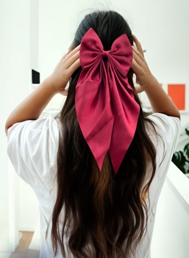 ChicTresses® 2 Pack Black and Red Hair Bows - Bow Clips for Women and Girls - Luxury Silky Satin Hair Accessories - Cute Clips for Girls - Image 4