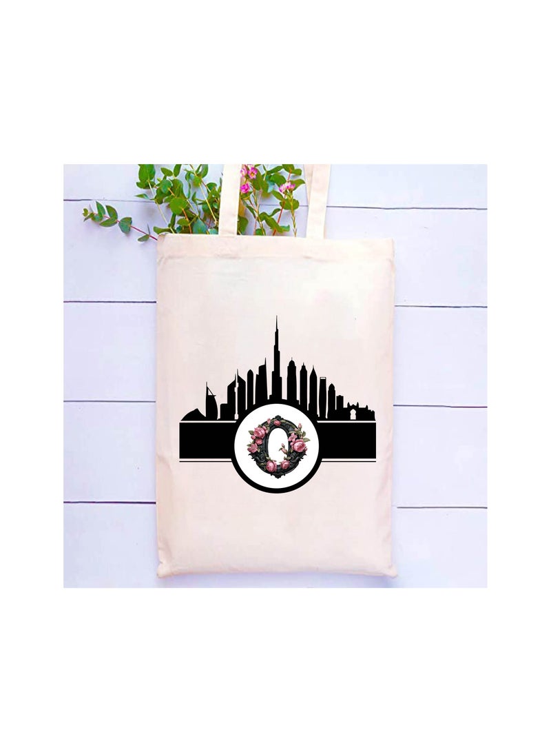 PRINTSHOP4ME Initial Monogram Cotton Tote Bag With Dubai Skyline Theme - Image 2