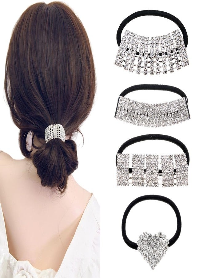 Ruihfas 4Pcs Glitter Hair Scrunchies Crystal Rhinestone Hair Ties Ponytail Holders Cuffs for Women Girls Elastic Rhinestone Hair Bands Accessories - Image 1