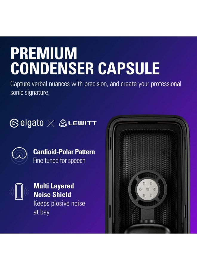 Elgato Wave:3 - Premium Studio Quality USB Condenser Microphone for Streaming, Podcast, Gaming and Home Office, Free Mixer Software, Sound Effect Plugins, Anti-Distortion, Plug n Play, for Mac, PC
