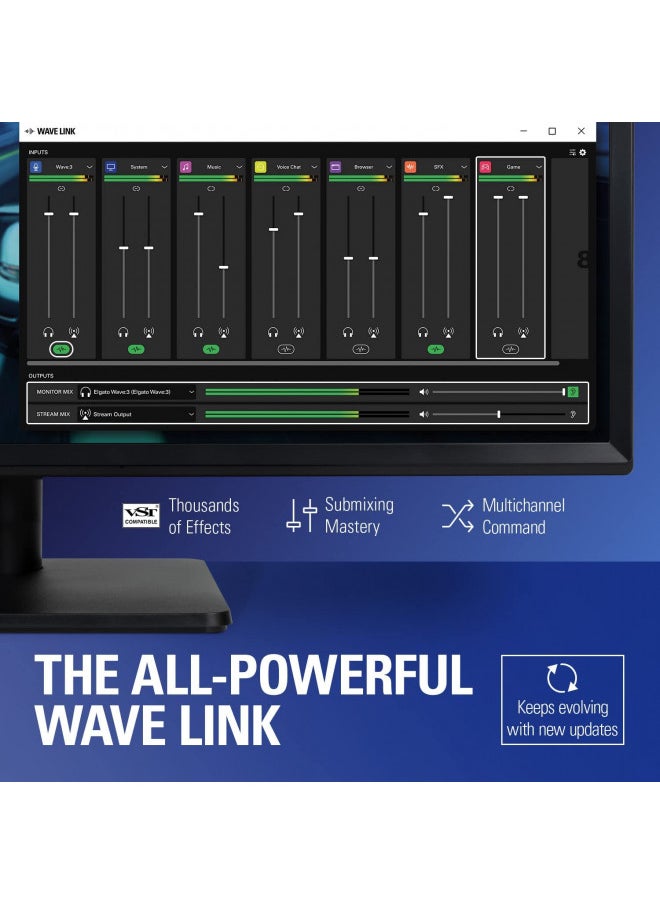 Elgato Wave:3 - Premium Studio Quality USB Condenser Microphone for Streaming, Podcast, Gaming and Home Office, Free Mixer Software, Sound Effect Plugins, Anti-Distortion, Plug n Play, for Mac, PC