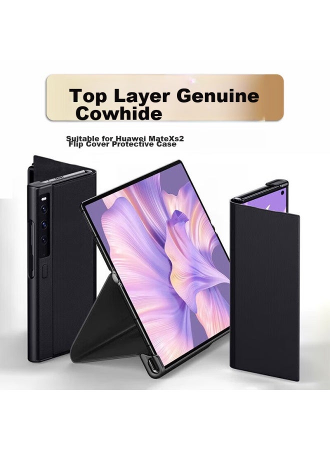 Stryfer Leather Flip Case For Huawei Mate Xs 2, Full Coverage Foldable Screen Case For Huawei Mate Xs 2 Collector's Edition, Men's Cowhide Leather Cover - Elegant Black - Image 1