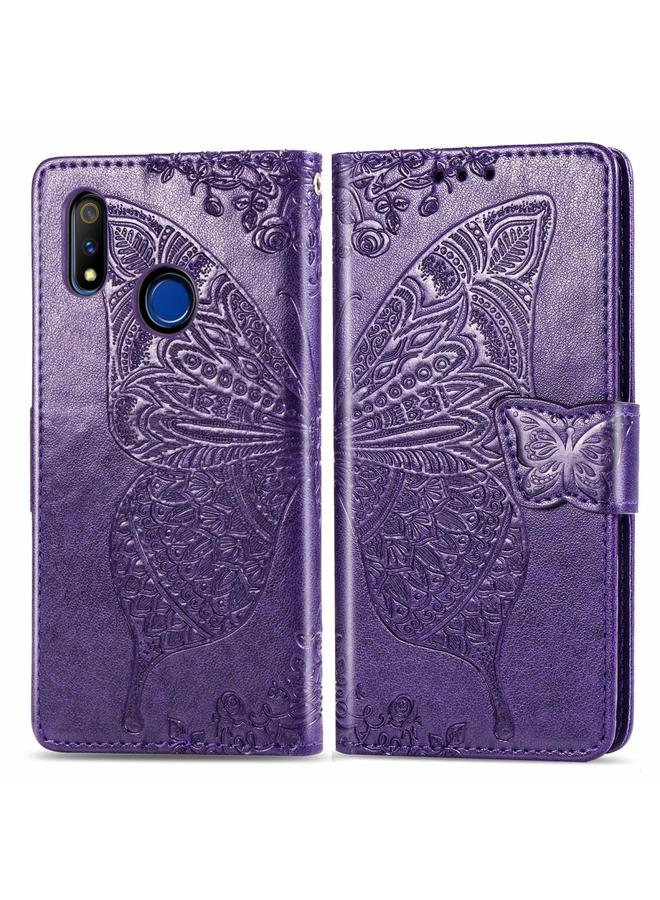 اس-توب جراب لهاتف OPPO Realme 3 Pro، جراب جلدي أفقي منقوش عليه زهرة حب الفراشة مع حامل / فتحة بطاقة / محفظة / حبل - Image 2