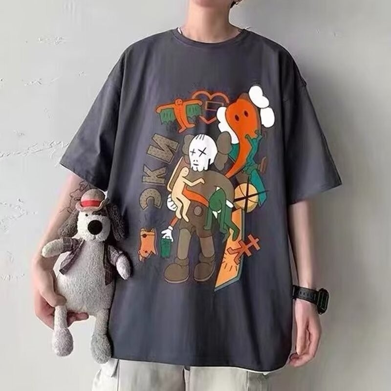 Summer Round Neck Short Sleeve T-Shirt Hong Kong Style Creative Printed Half Sleeve Men'S And Women'S T-Shirt Bottoming Top - Image 1
